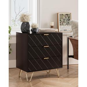 3 Drawer Dresser for Bedroom, Fluted Modern Closet Dressers Chest of Drawers, Small Storage Dresser Chest Cabinet Organizer Unit (Black Diamond)