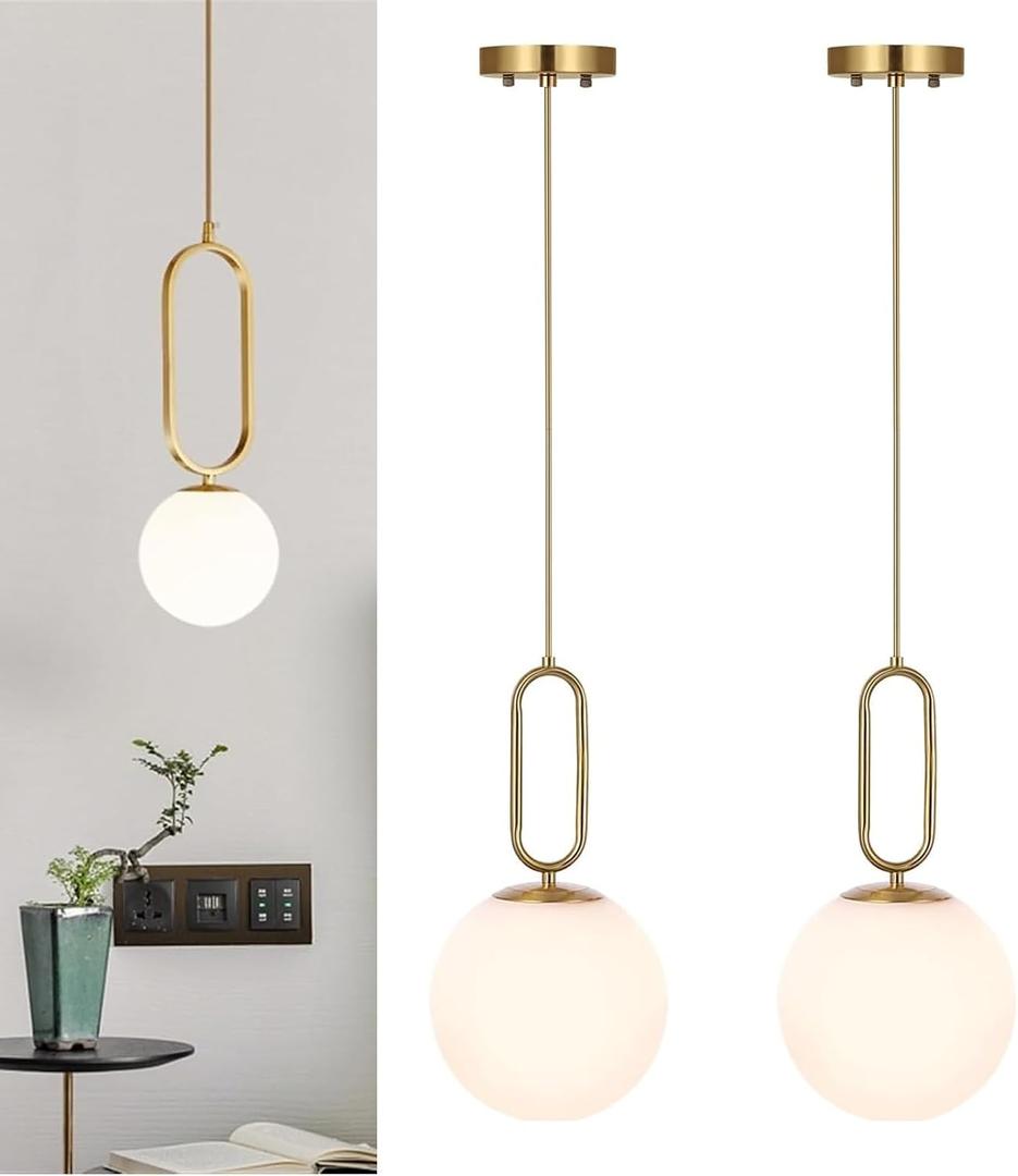 Battery Operated Chandelier Lights Set of 2Rechargeable Pendant Light,Indoor Ceiling Light Fixture with Remote 12 Colors Modes Dimmable for Dining Room Kitchen Bedroom Living Room(Gold), One Size