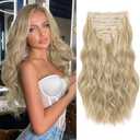 Clip in Hair Extensions for Women, 8PCS 20 Inch Wavy Ash Blonde Mixed Light Blonde Hair Extensions Clip Ins Mix Blonde, Synthetic Long Hairpieces for Women