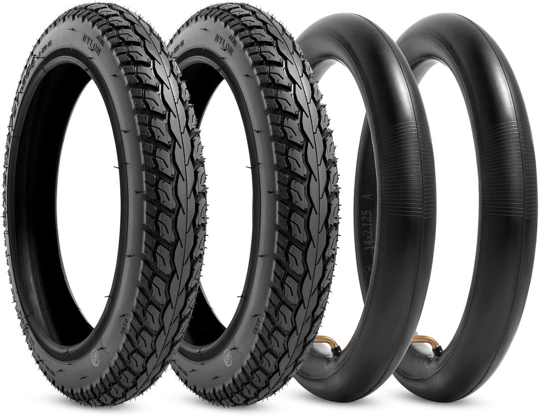 14 E-Bike Tire Heavy-Duty 14 x 2.125 Tire and Tube Sets 57-254 Electric Scooter Tire Tube with Angled Valve Stem 14 Inch Tire for Replacement Electric Scooters and E-Bike Tires 2 Sets