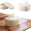 Fabric Tissue Box Cover with Lid  Rectangular White Woven Tissue Holder for Home, Minimalist Decorative Tissue Case for Bathroom, Living Room, Bedroom