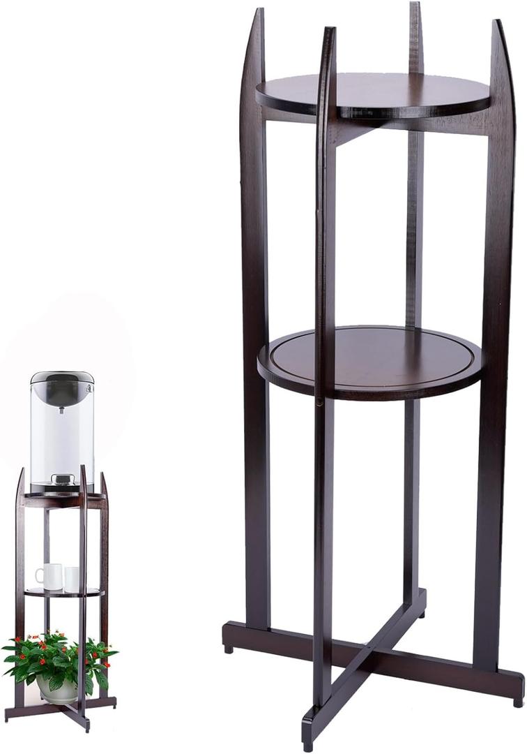 mopam Wood Water Dispenser Floor Stand 32.8 In Tall Water Filter Stand with 2 Round Shelves Drink Dispenser Water Jug Holder Crock Multi-Tier Flower Stand for 1- 5 Gallon Water Jug