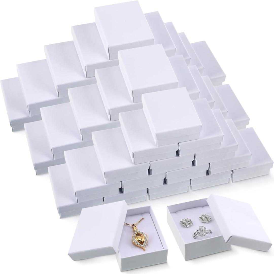 Equsion 50 Pcs Cardboard Small Gift Boxes with Lids White Jewelry Box Necklace Earring Ring Box for Packaging, 2.56x3.15x1.18 Inch