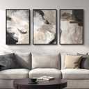 Large Framed Neutral Abstract Wall Art, 3 Piece Modern Minimalist Canvas Prints Paintings Artwork for Walls, Black Beige Brown Neutral Tone Pictures for Living Room Hallway Dining Wall Decor 20x30 In