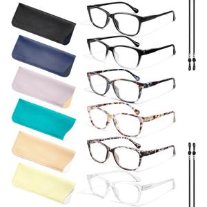 Gaoye Reading Glasses Women or Readers Men 6 Pack Stylish Blue Light Blocking Computer Eyeglasses - Ease Blurry Vision