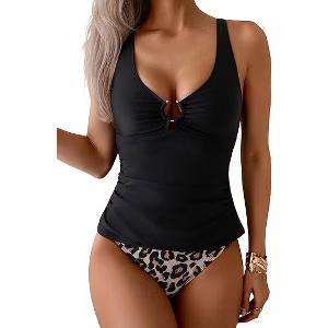 EoMenie Women's Tankini Swimsuits Twist Front Tummy Control High Waisted Bikini Sets Two Piece Bathing Suits XL