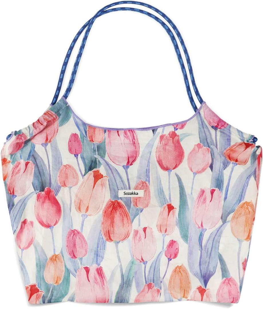 Womens Tote Bag, Cotton Large Tote Bags for Women, Colorful Womens Totes Bag Purse with Flower Patterns for Dating