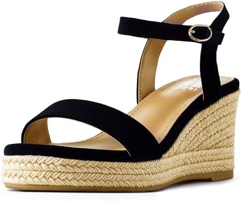 DREAMCIA Espadrilles Wedge Platform Sandals for Women Strappy Ankle Strap Buckle Open Toe Sandals Dressy Shoes Summer.8,5