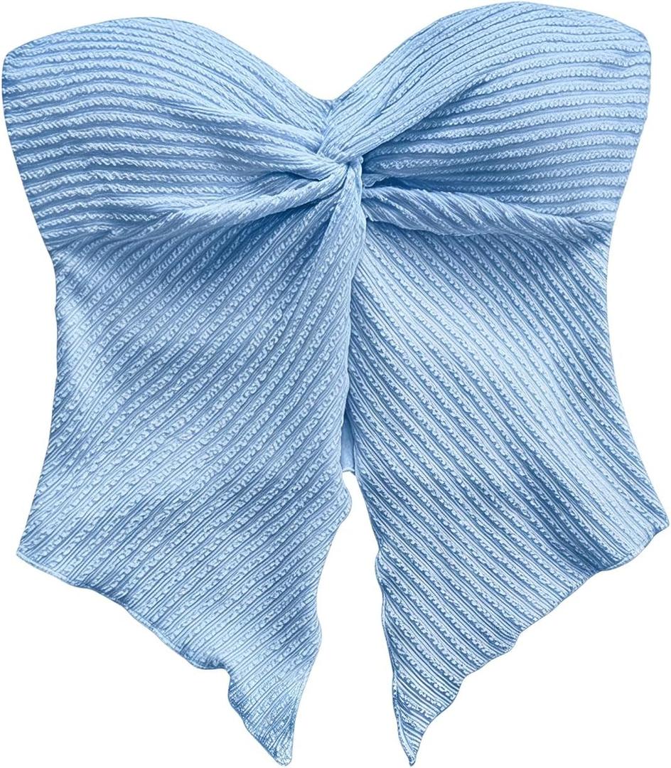 WDIRARA Women's Twist Front Split Tube Top Y2k Bandeau Asymmetrical Tops (Blue)