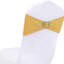 Gold Chair Sashes for Wedding 50 PackSpandex Gold Sashes for Chairs Covers Stretch Chair Sashes Band with Heart Buckle Slider Wedding Sashes Bows for Banquet Party Decorations