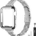 Slim Watch Band Compatible with Apple Watch 41mm 45mm 42mm 44mm 40mm 38mm Metal Stainless Steel Watchband Suitable for iWatch 10/9/8/7/6/5/4/3/2/1/SE Series Women Luxury Strap (Silver)