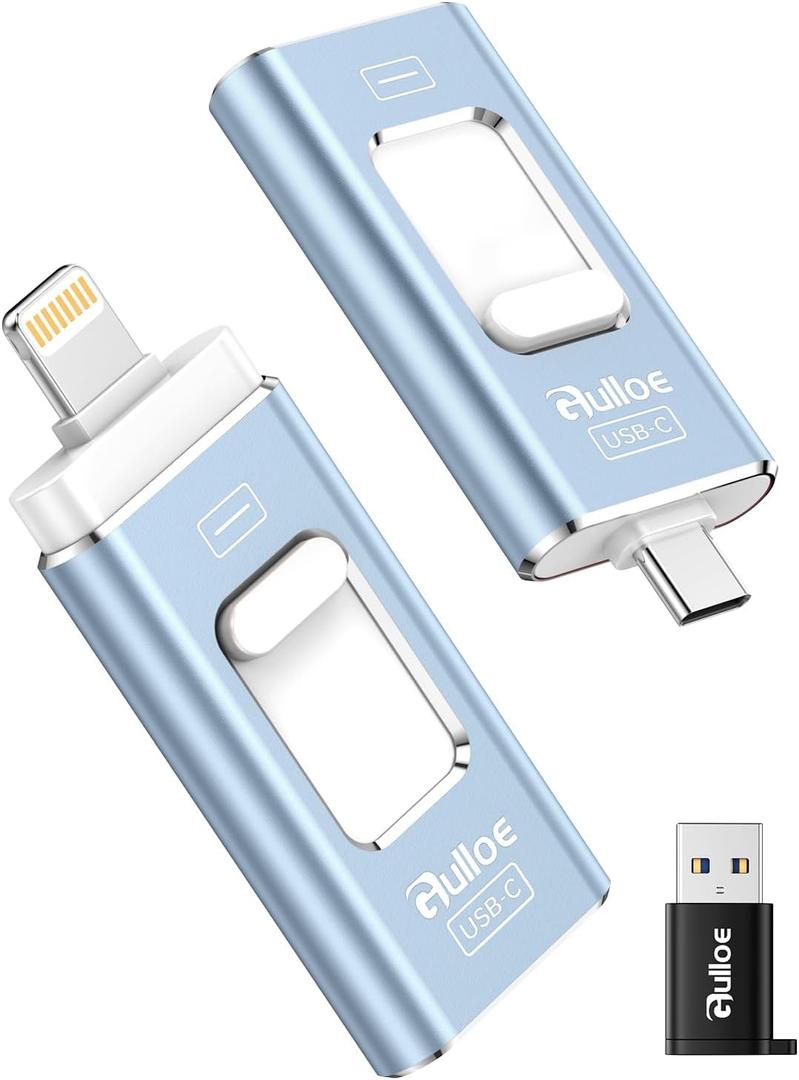 Gulloe 512GB Dual Interface Flash Drive for Phone Storage Photos Videos, Phone USB Backup External Photo Memory Stick - No App Required, Compatible with iPhone, iPad, Android & PC (Mist Blue)