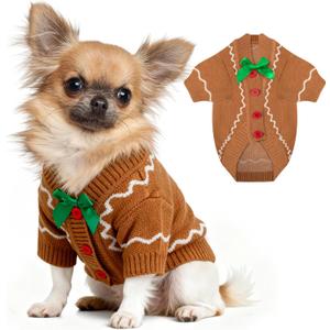 Dog Christmas Sweater Red Plaid Cardigans Dog Christmas Outfit Soft Warm Knitted Pet Clothes Cold Weather Puppy Clothes for Small Medium Large Dogs Cats