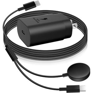 25W USB C Charger, 2 in 1 Watch Charger Compatible for Samsung Galaxy Watch 7/FE/6/6 Classic/5 Pro/5/4/3/Active2/1 and Galaxy S25/S24/S23/S22/21/20 Note20/10/Z Fold 6(4.9 ft)