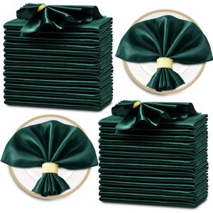 Horbaunal 30 Pack Dark Green Satin Napkins 17 x 17 Inch, Square Soft Table Dinner Napkins, Silky Cloth Napkins Table Decoration for Weddings Banquets Parties