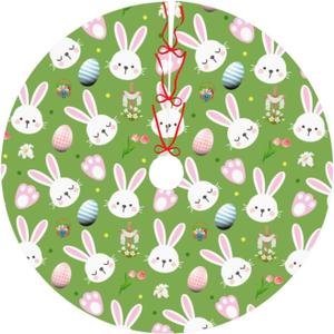 Easter Rabbits Christmas Tree Skirt 48 Inches, Xmas Tree Skirt Party Indoor Decoration Ornaments Hat