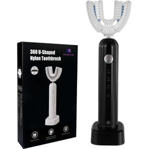Ultrasonic U Shaped Toothbrush for Adults, Electric Toothbrush for 360-degree Cleaning with Wireless Charging, Waterproof IPX7, 3 Modes for Teeth Whitening(Black)