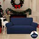 Easy-Going Stretch Loveseat Slipcover 1-Piece Sofa Cover Furniture Protector Couch Soft with Elastic Bottom for Kids Polyester Spandex Jacquard Fabric Small Checks (Loveseat, Navy)