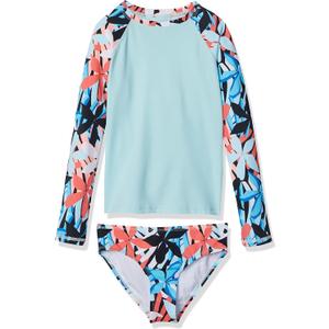 Kanu Surf Girls Long Sleeve Rashguard UPF 50 Two Piece Swim Set (10, Rowan Blue)