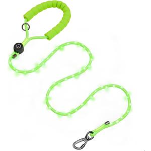 PetBonus 5 FT LED Dog Leash, Rechargeable Light Up Rope Dog Lead, 3 Lighting Modes, Thick Soft Padded Handle, Safer Night Walking for Small Medium Dogs (Green)