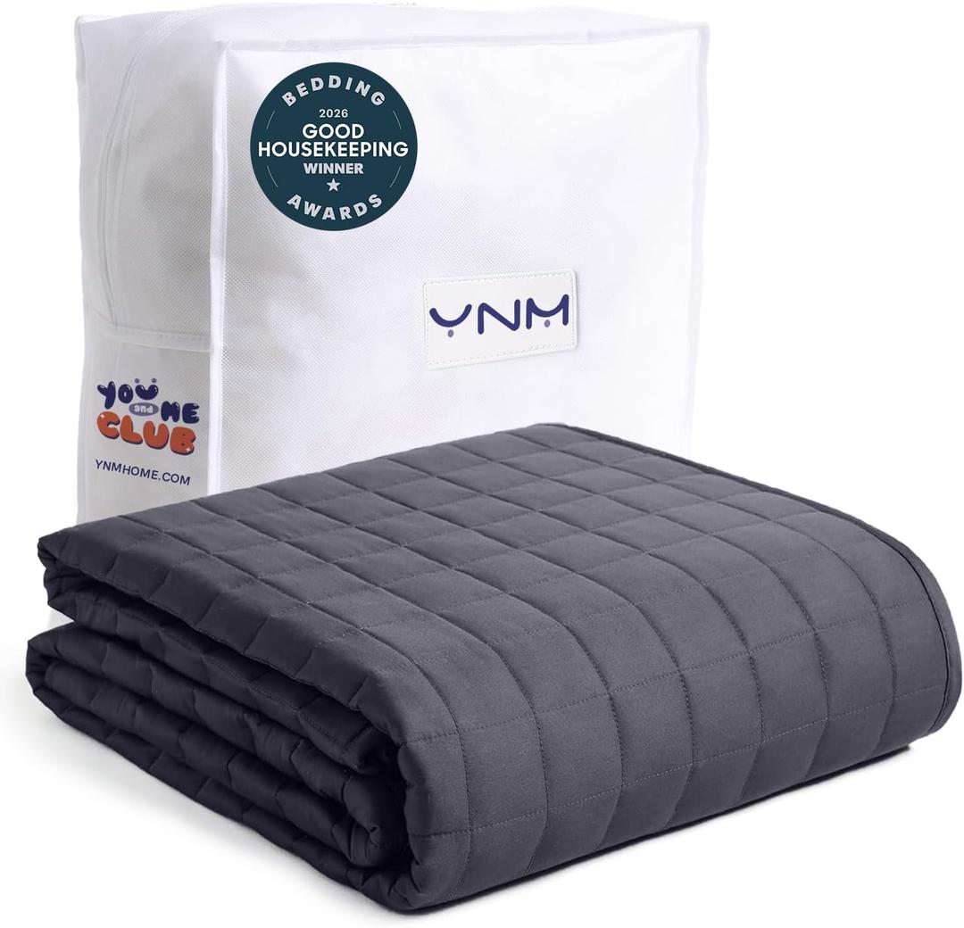 YnM 15lbs Weighted Blanket for Adults, Heavy Bed Throw Blanket with Cooling Glass Beads for All Season Use, Ideal for ~90lbs (48x72 Inches, Twin/Full, Dark Grey)