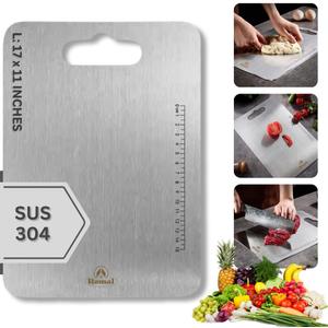 ROMAL 304 Stainless Steel Cutting Board | 17x11" Double Sided, Scratch Free, Food Grade Stainless Steel Cutting Boards for Kitchen | Meats, Fruits, & Vegetables | Dishwasher Safe Metal Cutting Board, Large