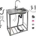 Freestanding Stainless Steel Utility Sink with Faucet and Hose Hook Up