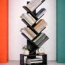 XBurmo 6 Tier Tree Book Shelf - Small Bookshelf Decor, Corner Bookshelf, Living Room Storage, Tall Narrow DVD & CD Shelf Storage Bookshelves, Comic Bookcases Standing for Bedroom or Office, Black