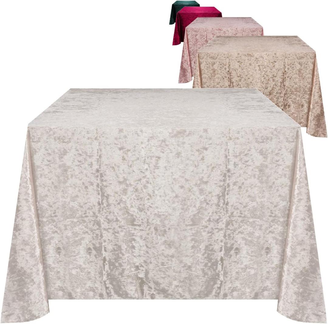 Elegant Square Tablecloth 54 Inch, Made With Fine Crushed-Velvet Material, Beautiful Ivory - White Square Tablecloth With Durable Seams, Table Cover Great for Weddings, Parties, Birthdays & Events