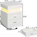 ChooChoo LED Nightstand with Charging Station, Smart Night Stand with Sliding Top Storage, 2-Drawers High Gloss Bedside Table, Modern End Table for Bedroom,White
