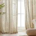 jinchan Linen Boho Curtains for Living Room Semi Sheer Curtains for Bedroom 84 Inches Long Herringbone Printed Farmhouse Drapes, Rod Pocket Window Treatment Curtain Set of 2 Panels Black on Linen