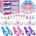 Princess Dress Up for Girls, Dress Up Clothes for Girl with Princess Shoes, Toddler Girls Boutique, Pretend Play Gifts for Little Girl Aged 3-6 Years Old (Pink)