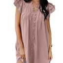 AlvaQ Womens Summer Dresses 2025 V Neck Ruffle Cap Short Sleeve Mini Dress Casual Flowy Pleated A Line Sundress with Pockets (Large)