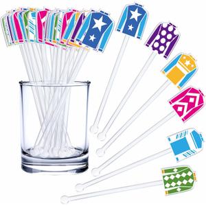 24 Pcs Derby Day Cocktail Stirrer Horse Racing Cocktail Sticks Acrylic Reusable Derby Stirrer for Derby Day Equestrian Themed Event (Jockey Clothing)