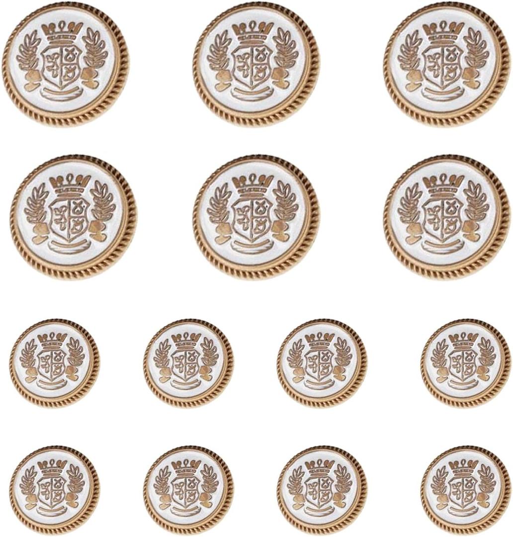 14 Pieces White Gold Metal Blazer Button Set 18mm 23mm for Blazers, Suits, Sport Coats, Uniform, Jackets (MBM36)