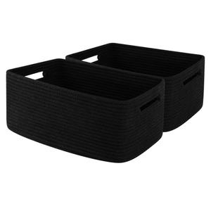Storage Basket for Shelves, Closet Cube Storage Bins Baskets for Clothes Blanket Towels, Baby Nursery, Toy Baskets Box, Woven Rope Basket, 2 Packs Black
