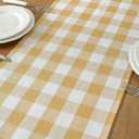 Laolitou Yellow Checkered Table Runner, Cotton Linen Gingham Table Runners, Classic Buffalo Plaid Farmhouse Table Decor, 13x90 Inches