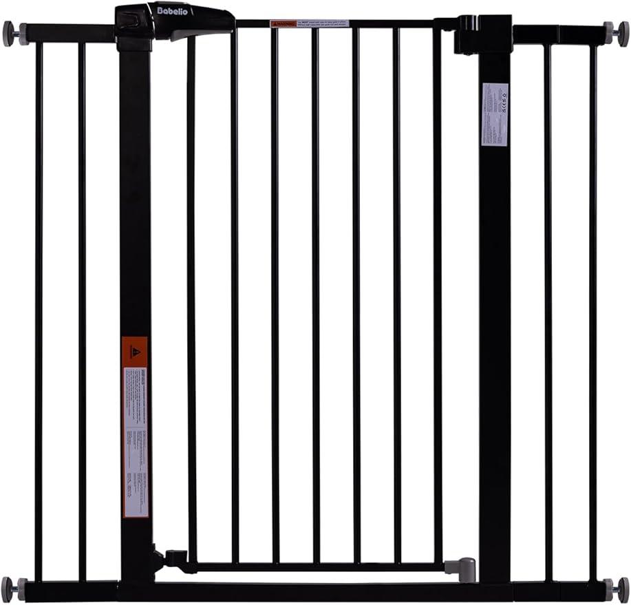 BABELIO 36" Tall Baby Gate, 26-40" Wide Auto Close Pet Gate, PressGuard C5 Pressure Mounted Metal Dog Gate, Easy-Install No Drilling, No Tools Needed, with Wall Protectors and Extension Kits, Black
