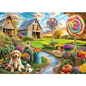Jigsaw Puzzles for Adults 1000 Piece Puzzle for Adults 1000 Pieces Puzzle 1000 Pieces-Enchanted Rural Scene Dogs Barns and Colorful Lollipops Jigsaw Puzzles for Adults 1000 Piece Puzzle for Adults 1000 Pieces Puzzle 1000 Pieces-Enchanted Rural Scene Dogs Barns and Colorful Lollipops