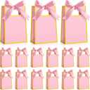 Kolldenn 24 Pcs Small Gift Bags with Bow 6.3 x 3.9 x 2.8 Inch Thank You Gift Bags Elegant Mini Paper Bag with Handles for Wedding Bridal Birthday Baby Shower Bridesmaid Party Favors(Pink)