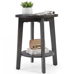 DUMOS Small Round End Tables Set of 2 for Living Room, Small Spaces
2-Tier Boho Side Table with Storage Shelf and Non-Slip Pads, 15.8" Dia for Small Spaces, Living Room, Bedroom, Light Grey