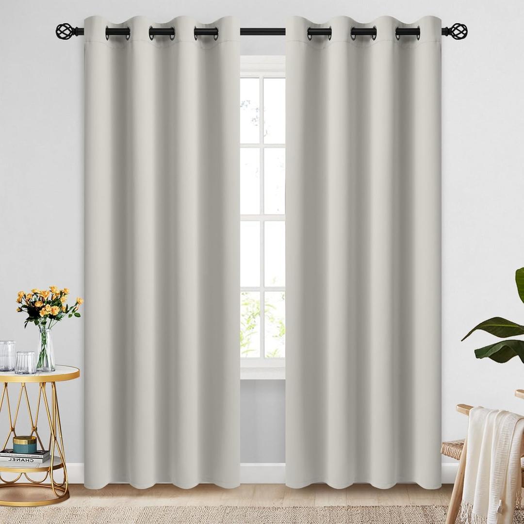 COSVIYA Grommet Blackout Room Darkening Cream Beige Curtains 84 inch Length 2 Panels,Thick Polyester Light Blocking Insulated Thermal Window Curtain Drapes for Bedroom/Living Room,52x84 inches