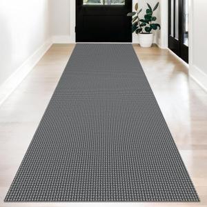 KOZYFLY Boho Runners for Hallways 3x12 ft Washable Hall Carpet Runner Rubber Backed Kitchen Rug Dark Grey Cotton Entryway Runner Indoor Floor Carpet for Hall Kitchen Entryway (3' x 12' (Runner), Grey/Dark Grey)