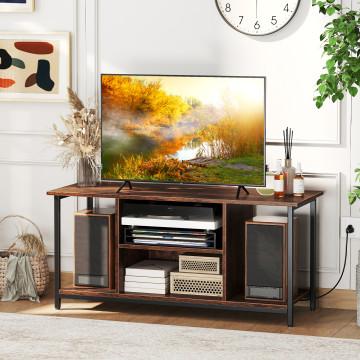 TV Console Table w/ Power Outlets 50" Industrial TV Stand w/ Open Shelves & Compartments