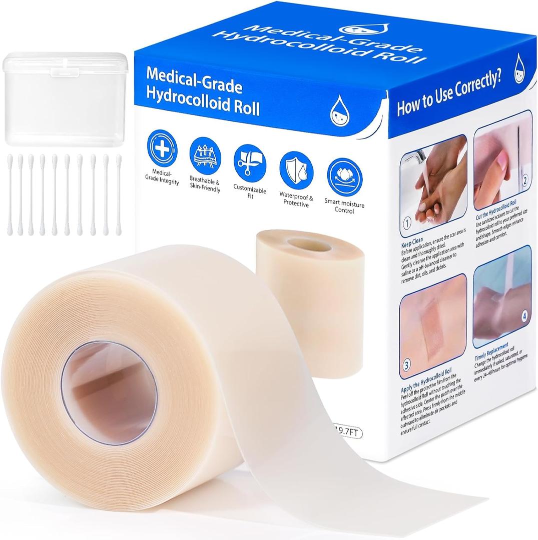 Hydrocolloid Bandages Roll 2" 19.7' Hydrocolloid Roll for Wound Care, Hydrocolloid Patch Large, Hydrocolloid Gel Bandages Hydrocolloid Dressing with Self-Adhesive, DIY Size Shape First Aid Kit, Exp: 08/26/2028