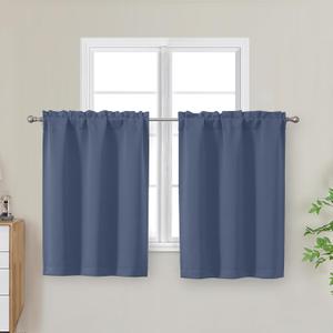 OWENIE Denim Blue Kitchen Curtains 30 Inch Length, Short Blackout Small Thermal Insulated Curtains Tier Over Sink Rod Pocket Half Window for Bathroom Bedroom Camper RV Bunk, 2 Panels, Each 30" Wx30 L