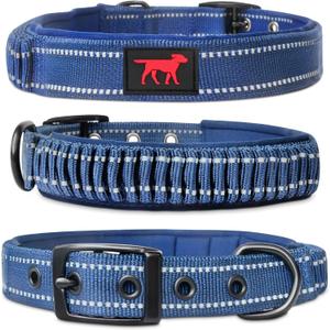 Tuff Pupper Heavy Duty Dog Collar with Handle | Ballistic Nylon Heavy Duty Collar | Padded Reflective Dog Collar with Adjustable Stainless Steel Hardware | Convenient Sizing for All Breeds (Medium/Large (14 - 18" Neck), Midnight Blue)
