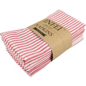 Plain Striped Cotton Linen Blended Dinner Cloth Napkins - Set of 12 (40 x 30 cm) - for Events & Home Use (Red)