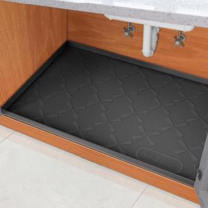 SIKADEER 34" x 22" Under Sink Mat Waterproof, Silicone Mat Kitchen Drawer Shelf and Cabinet Liner, Sink Protector for Kitchen Organizers and Storage, Boot Tray Pet Food Mats (Black)