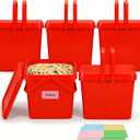 METAPACK 1.3 Gallon Double Handles Square Bucket, Food Grade Plastic Bucket with Lid, Red Stackable Food Storage Containers Set for Kitchen Organization,Fruit,Cookies,Dry Goods(5 Pack)